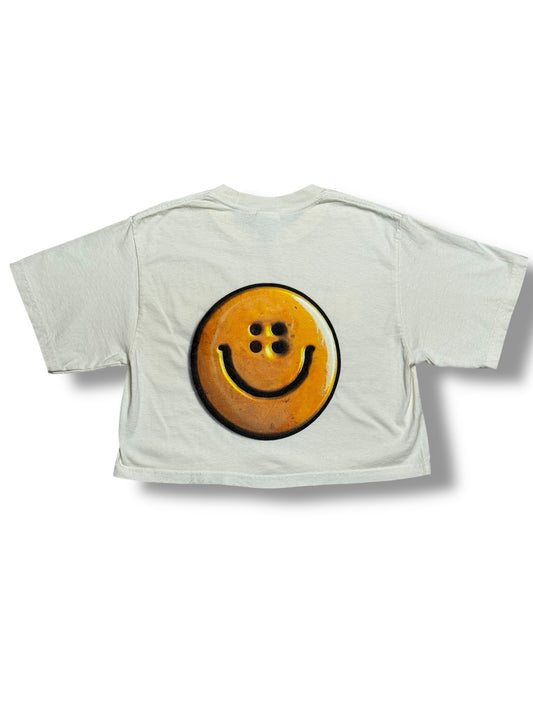 Yellow Buttons Smiley Ladies' Crop Tee