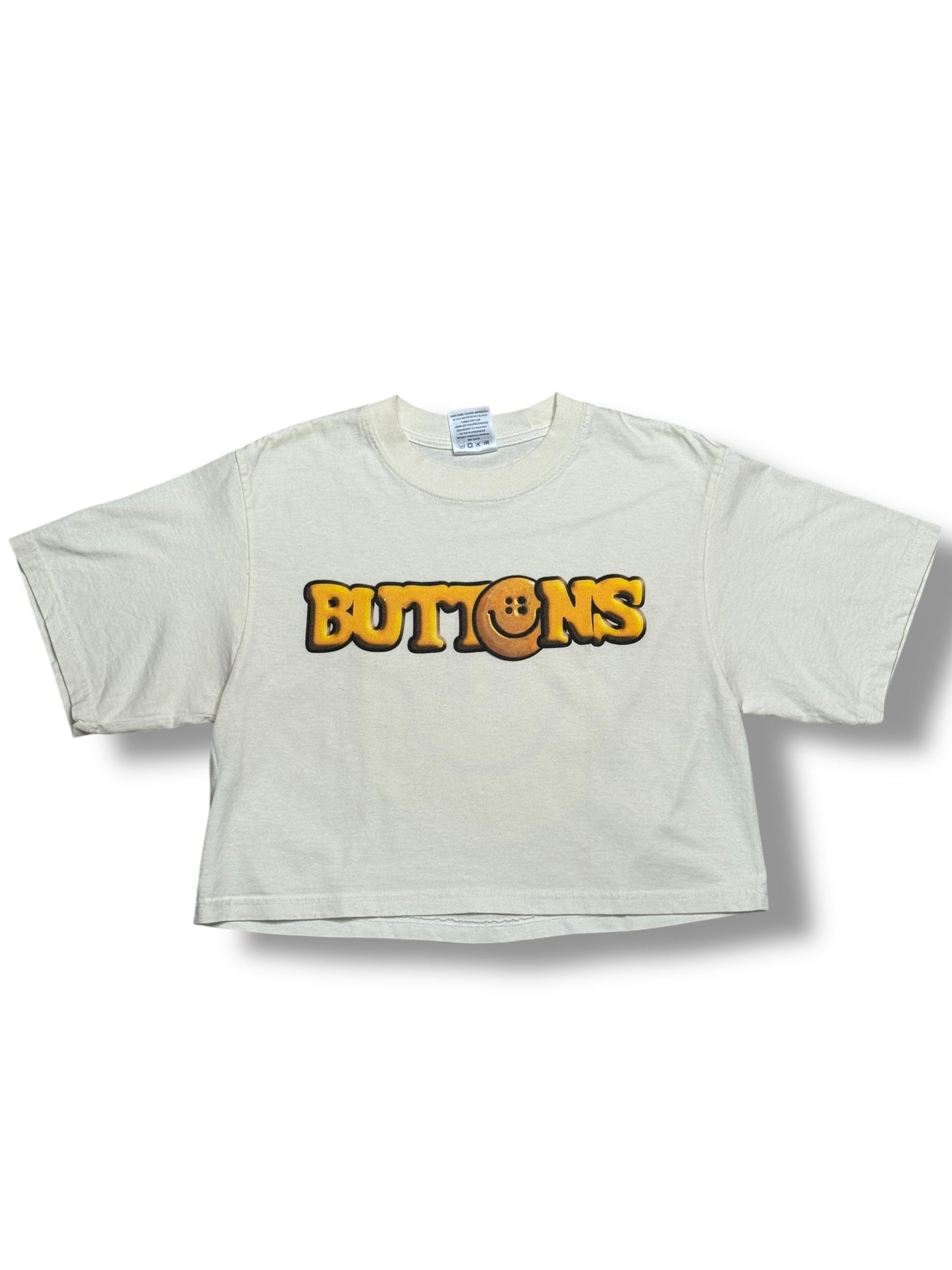 Yellow Buttons Smiley Ladies' Crop Tee